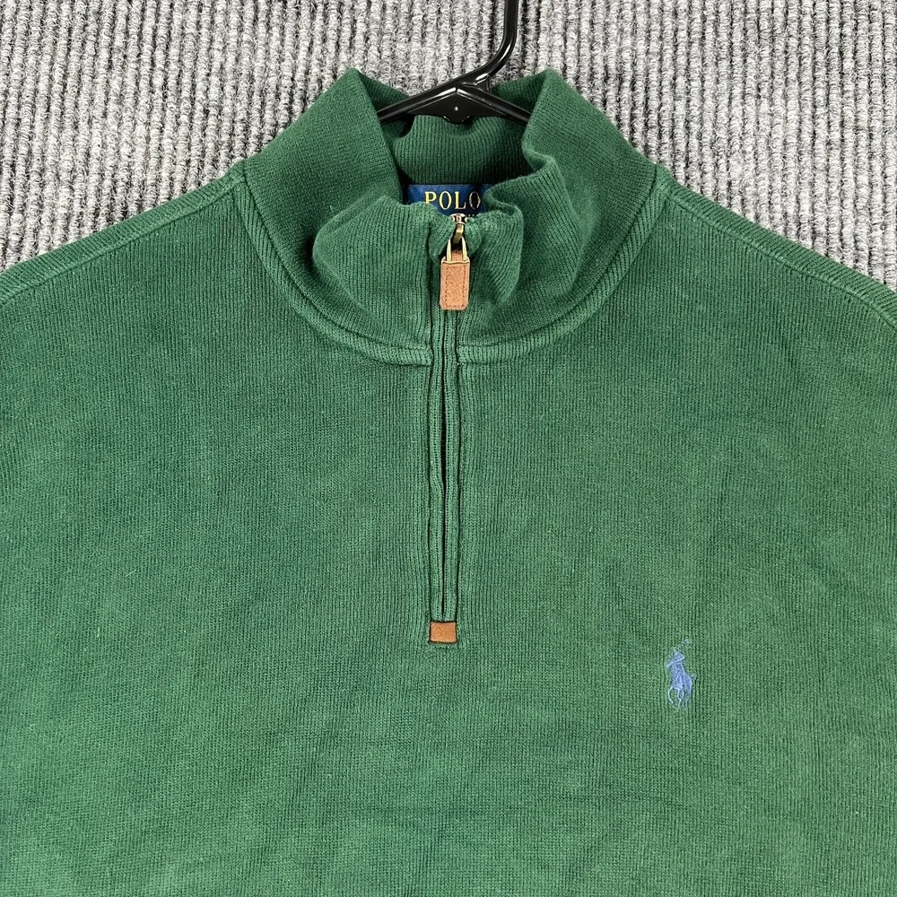 Polo Ralph Lauren Sweater Mens XL Extra Large Green Long Sleeve Mock 1/4 Zip